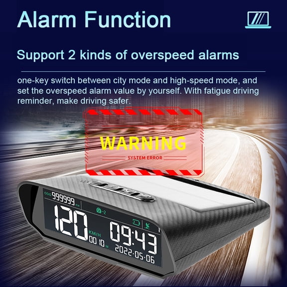 LYD Car Wireless Headup Display, Solar GPS Digital Speedometer with LCD Screen, Overspeed Alarm, Total Mileage/Time/Altitude/Speed Display, 4.7 inches / 11.9 cm