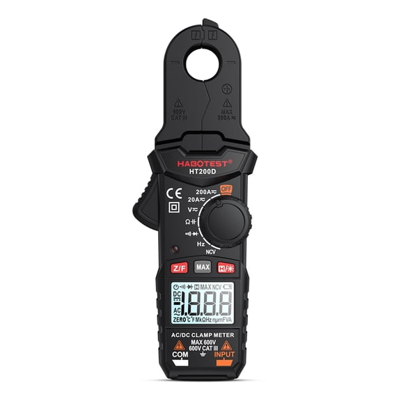 LYD Digital Clamp Meter 2000 Counts True RMS Auto-Ranging Multimeter with NCV 600V AC/DC Voltage 200A Current Tester for Resistance Capacitance Frequency Continuity Diode Test (7.87 in / 20 cm)