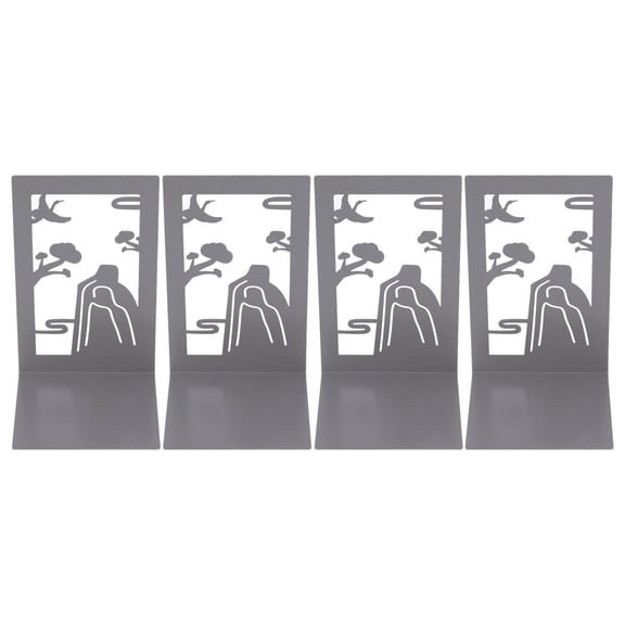 LYD Elegant Mountain Metal Bookends Non-Skid Unique Heavy Duty Decorative Book Stoppers Holder Pack of 4 Exquisite Geometric Style Desktop Bookends for Shelves Home Office School Decor (Black)