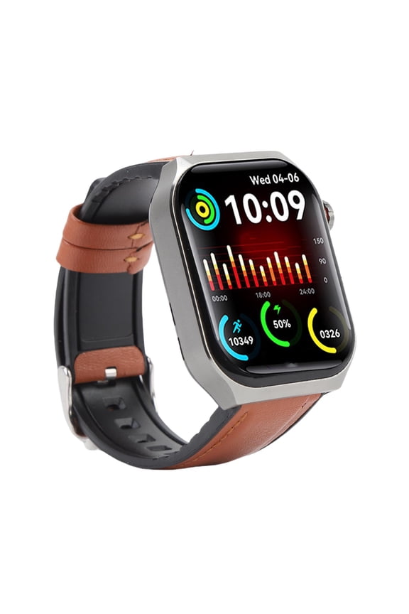 F700 Smart Watch for Men Women 2.1 Inch / 5.33 cm LCD Touchscreen Bluetooth Call SOS IP67 Waterproof Fitness Tracker with Brown Leather Strap
