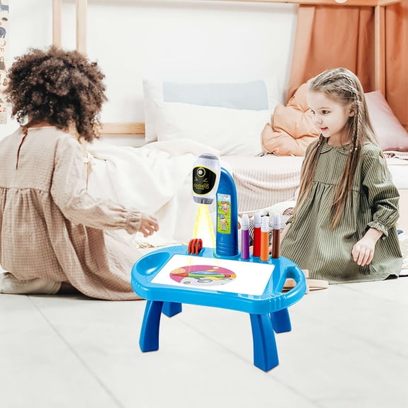 LYD Kids Trace and Draw Projector Toy, Blue Children Learning Desk and Art Tracing Projector Painting Table, 13.8 inches / 35 cm Wide Educational Drawing Toys Gift for Boys Girls Age 3+