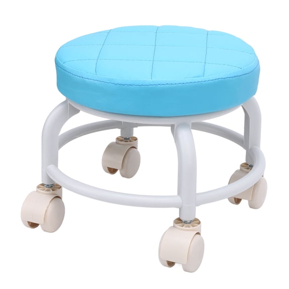 LYD Low Height Rolling Stool with 360 Degree Swivel Wheels Sky Blue Seat for Manicure Home Office Kids Compact Size 13.39 inches / 34 cm Diameter Premium PU Plastic Construction