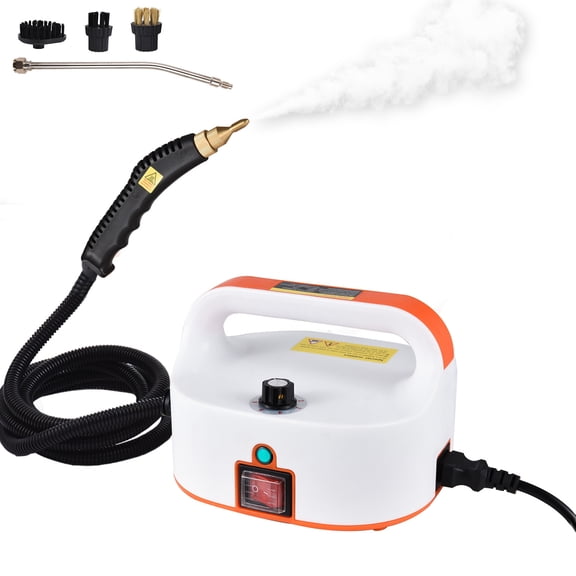 LYD Portable Steam Cleaner, 1500W High Temperature Pressure Cleaning Machine for Home Use, Multi-Purpose Pressurized Steamer, 6 Speeds, White Orange (6.49 x 6.1 x 5.12 inches / 16.5 x 15.5 x 13 cm)