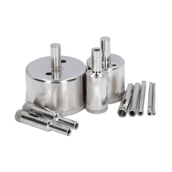 LYD Professional Diamond Drill Bits Set, 10 Pcs Heavy Duty Hole Saw Kit 3-50mm (0.12-1.97 inches) High Grade Sharpener Core Drills for Glass Tile Ceramic Porcelain Quartz Granite Cutting