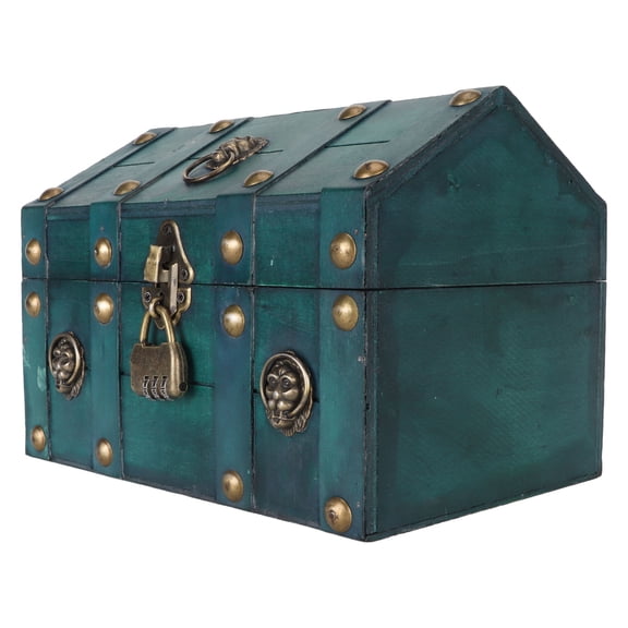 LYD Retro Emerald Wooden Storage Box Decorative Jewelry Organizer Treasure Chest Case with Password Lock, Large Capacity Home Decor, 9.44 x 7.08 x 6.69 inches / 24 x 18 x 17 cm