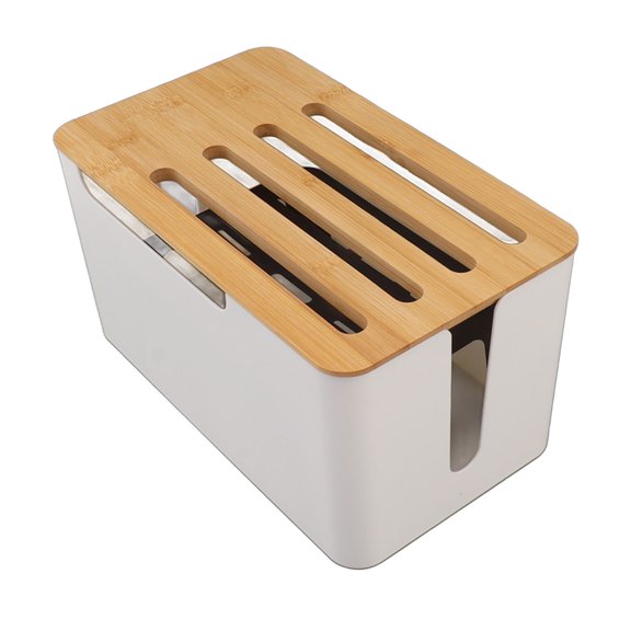LYD Router Storage Box Bamboo Cover Cable Organizer, Large Space Multi Hole Cable Box for Home WiFi Router, Power Strip, and TV Cord Concealer, Desk Wire Management Holder (13 inches / 33 cm)