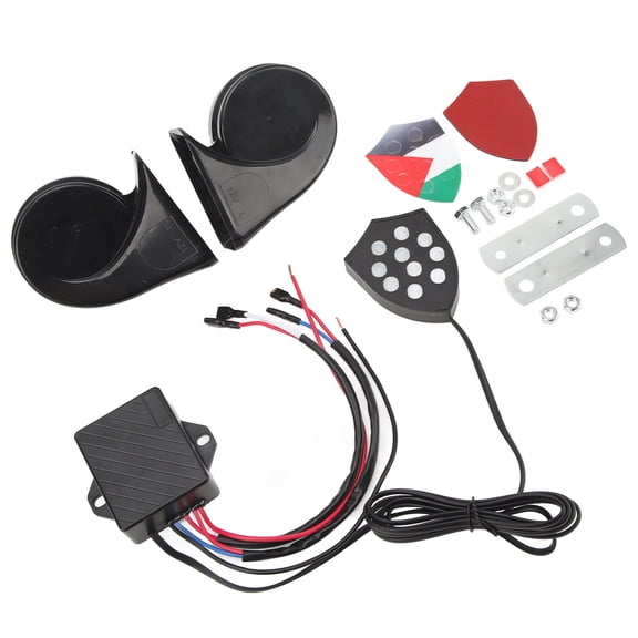LYD Universal Electronic Horn System 12V 150dB Super Loud Snail Horn Kit with 10-Music Remote Controller for Car Truck Sedan SUV, Black (8.27x4.72x3.94 inches / 21x12x10 cm)