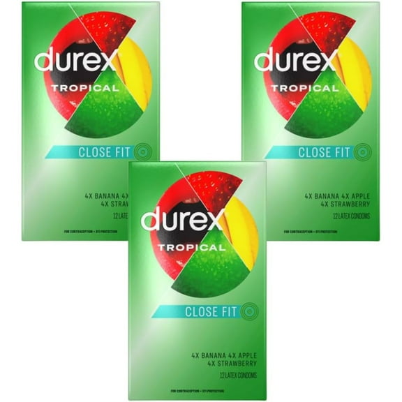 LYDF Tropical Condoms, Natural Rubber Latex Condoms for Men, FSA & HSA Eligible, Exciting Flavors, 12 Count (Pack of 3)