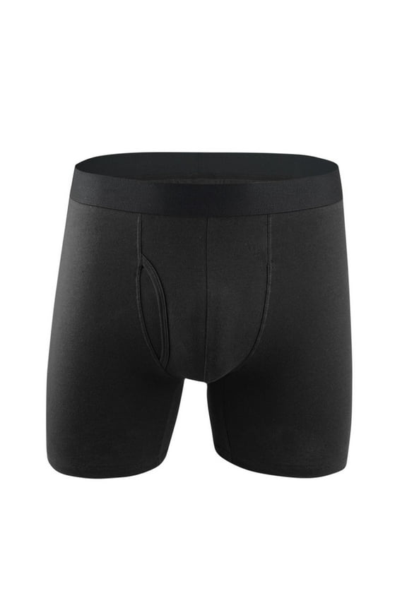 100% Cotton Mens Underwear Soft Breathable Boxers Solid Plus Comfortable Underpants Elastic Waistband Fashion Support Pouch Briefs with Fly Black L