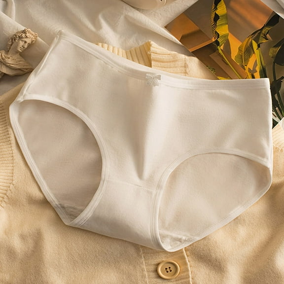 LYEAA 100% Cotton Underwear for Women Mid Waisted Cool Briefs Breathable Comfort Solid Daily Panties Full Fashionable Underpants White M