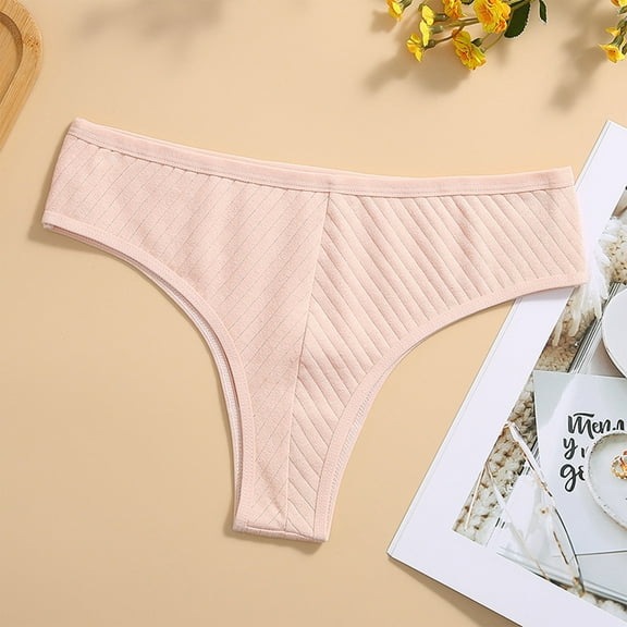 LYEAA 100% Cotton Underwear for Women Thong Low Rise Cool Bikini Breathable Comfort Solid Cute Daily Panties Seamless Fashionable Underpants Pink S