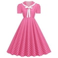thumbnail image 1 of LYEAA 1940s Dresses for Women Plus Size Short Sleeve Formal Elegant Loose Knee Length A Line Wedding Guest Dresses Collared Polka Dots Bow Vintage Prom Flowy Summer Ball Gown Party Dresses Pink 2XL, 1 of 6