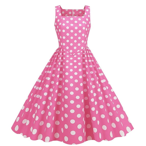 LYEAA 1940s Dresses for Women Sleeveless Formal Plus Size Elegant Loose Midi A Line Wedding Guest Dresses Polka Dots Vintage Prom Birthday Flowy Summer Ball Gown Party Dresses Pink S