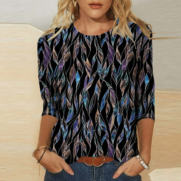 LYEAA 2025 Spring Summer Resort Wear Women 3/4 Sleeve Tops Floral Print Round Neck Loose Fit Beach Holiday Casual Cotton Blouse Black S