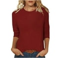 thumbnail image 1 of LYEAA 3/4 Sleeve Shirts for Women Crew Neck Basic Tee Loose Fit Tunic Tops Solid Lightweight Casual Fall Blouse Wine 5XL, 1 of 6