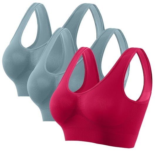 LYEAA 3 Pack of Bras for Women Support Plus Size Wirefree Cool thin Sport Yoga Bra Solid Stretch Fitness Workout Bra Full Cup Comfort T-Shirt Bra Pullover Breathable Sleeping Bras Multicolor 3XL