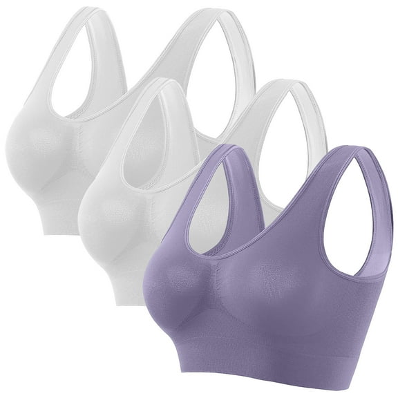 LYEAA 3 Pack Sports Bras for Women Plus Size Support No Underwire Cool thin Yoga Bra Solid Stretch Fitness Workout Bra Full Cup Comfortable T-Shirt Bra Pullover Breathable Sleeping Bras Multicolor L
