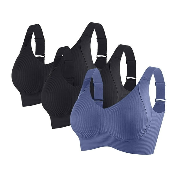 LYEAA 3PC Full Coverage Bras for Women Wide Straps Plus Size Wireless Push Up Bras Breathable Seamless Comfortable Bras