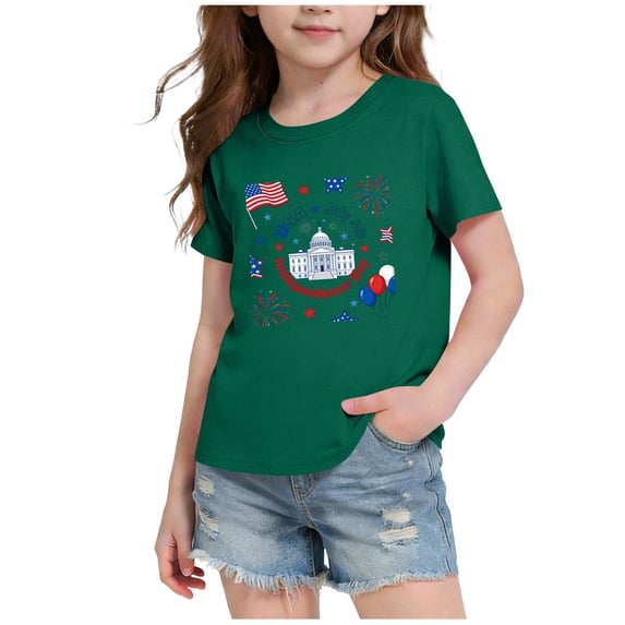 LYEAA 4th of July Shirt for Kids American Flag Tees Patriotic Red White Blue T Shirts Independence Day Short Sleeve Tops