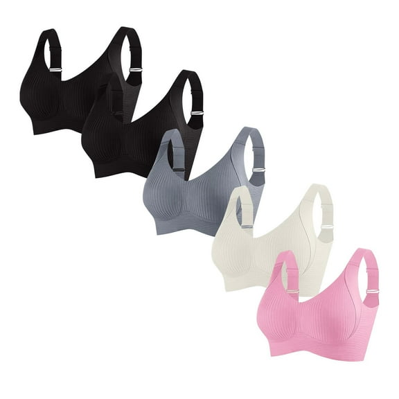 LYEAA 5PC Push up Sports Bras for Women Plus Size Wireless Bras Breathable Seamless Comfortable Everyday Bras