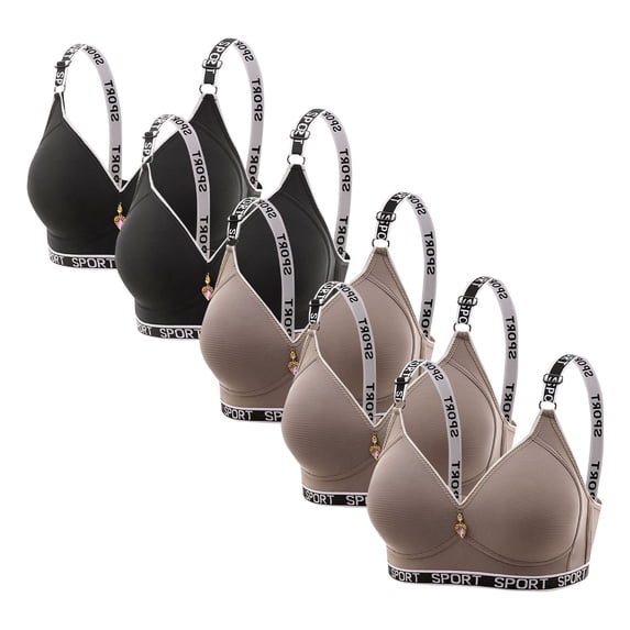 LYEAA 5PC Womens Sports Bras Plus Size Wireless Push Up Bras Spaghetti Strap Lightweight Seamless Comfortable Workout Bras