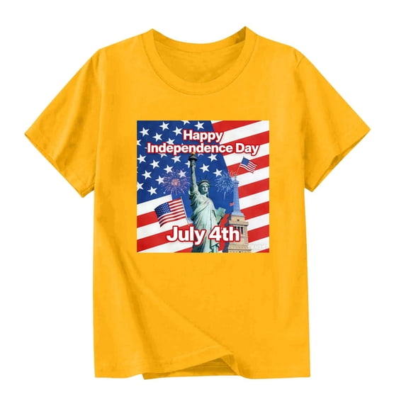 LYEAA American Flag Shirts for Boys Girls 4th of July Tees Patriotic Red White Blue T Shirts Independence Day Short Sleeve Tops