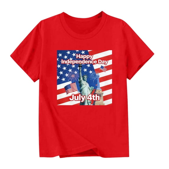 LYEAA American Flag Shirts for Boys Girls 4th of July Tees Patriotic Red White Blue T Shirts Independence Day Short Sleeve Tops