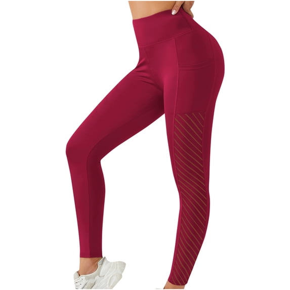 LYEAA Ankle Length Leggings Womens High Waist Butt Lifting Pants Workout Elastic Yoga Pants Stretch Shapewear Running Fitted Sports Casual Soft Pants Breathable Pants with Pockets Red M