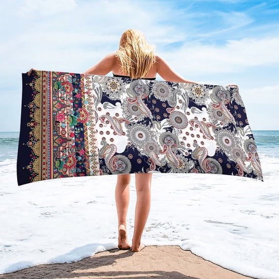 LYEAA Beach Towels Oversized Microfiber 75x150cm Sandproof Seaside Sitting Blanket Shawl Sweat Towel Bohemian Multi-Purpose Towel Lightweight Beach Towel for Travel Vacation Swimming Pool