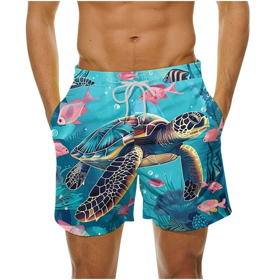 LYEAA Big Mens Swim Trunks Elastic Waist Summer Beach Men's Shorts Cute Printed Drawstring Surf Board Shorts Casual Loose Athletic Fashion Comfort Swimwear Bathing Suit with Pockets Green L