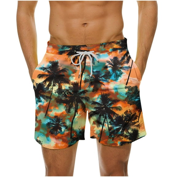 LYEAA Board Shorts for Men Elastic Waist Summer Beach Big Men's Swimming Trunks Hawaiian Colorful Tree Print Drawstring Surfing Shorts Casual Athletic Trendy Comfortable Swimsuit with Pockets L