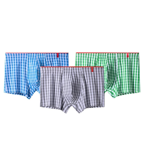 LYEAA Boxers Briefs for Men Value Pack of 3 Cotton Soft Breathable Trunks Plaid Plus Loose Comfortable Athletic Underpants Elastic Waistband Fashion Support Pouch Underwear No fly Multicolor L