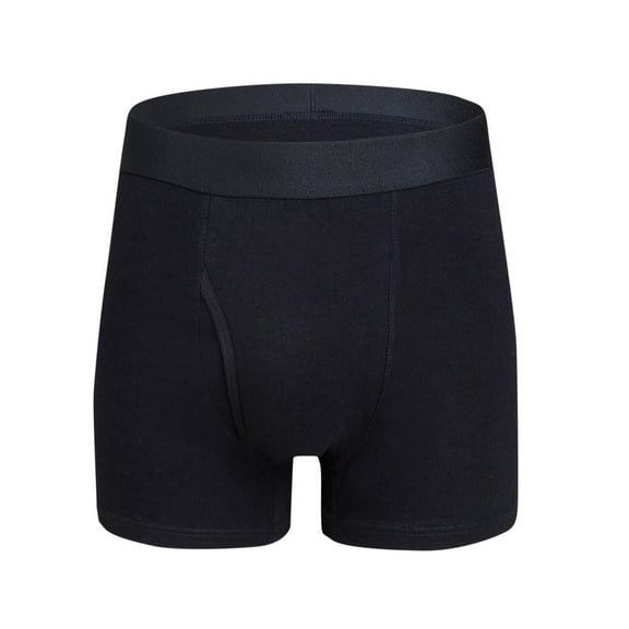 LYEAA Boxers for Men Cotton Soft Breathable Trunks Solid Plus Comfortable Underpants Elastic Waistband Fashion Support Pouch Underwear with Fly Black L