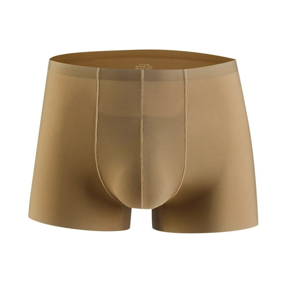 LYEAA Boxers Men Ice Silk Stretch Soft Breathable Trunks Solid Plus Seamless Loose Comfortable Athletic Underpants Cool Dry Elastic Waistband Fashion Support Pouch Underwear No fly Brown 3XL