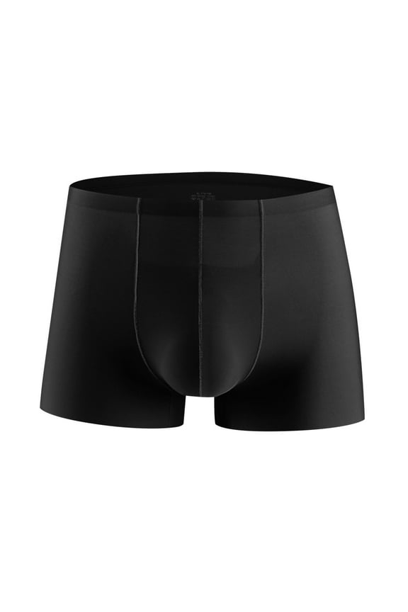 Boxers Men Ice Silk Stretch Soft Breathable Trunks Solid Plus Seamless Loose Comfortable Athletic Underpants Cool Dry Elastic Waistband Fashion Support Pouch Underwear No fly Black L