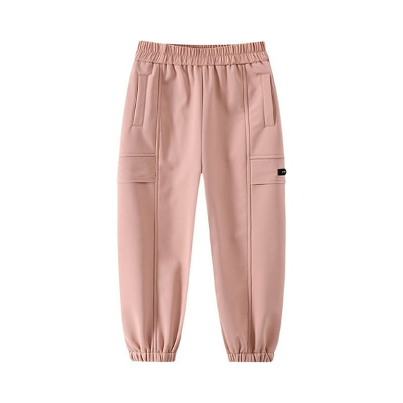 LYEAA Boys Work Pants Elastic Waist Full Length Fleece Lined Side Pockets Ankle Cuffs Casual Pants