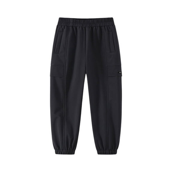 LYEAA Boys Work Pants Elastic Waist Full Length Fleece Lined Side Pockets Ankle Cuffs Casual Pants