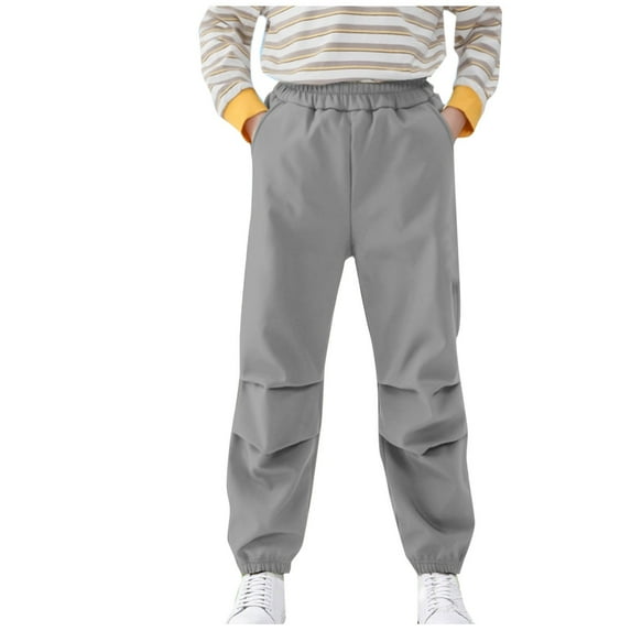 LYEAA Boys Work Pants Elastic Waist Full Length Side Pockets Ankle Cuffs Solid Color Casual Pants