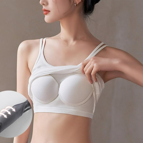 LYEAA Bra Tank Tops for Women Spaghetti Strap Cotton Fitted Summer Casual Undershirt Solid Crew Neck Sleeveless Basic Breathable Fashion Ladies Pullover Shirts White L