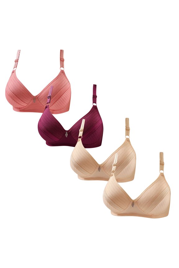 Bras All Coverage Packs for Women 4 Pack of Soft Comfortable Bras Wireless Breathable Everyday Bra Push up Bralette Fashion Solid Plus Size Bra Style with Adjustable Straps