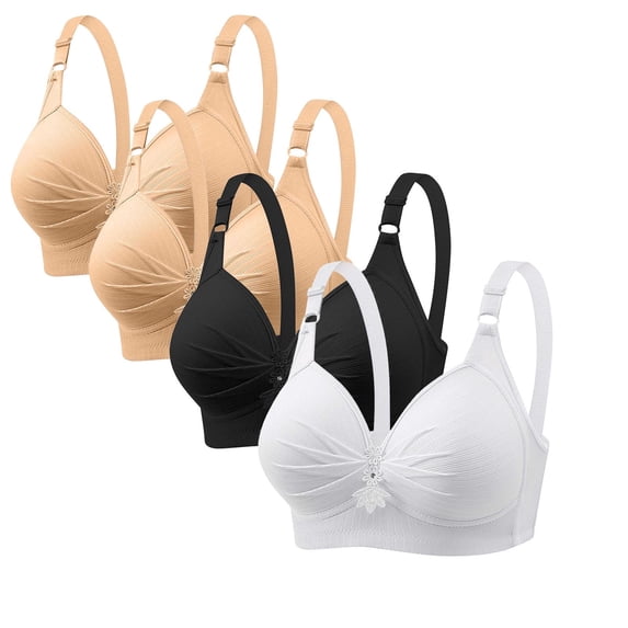 LYEAA Bras All Coverage Push up Packs for Women 4 Pack of Soft Comfortable Bras Wireless Breathable Everyday Bra Bralette Fashion Solid Plus Size Bra Style with Adjustable Straps
