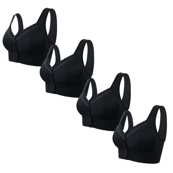 LYEAA Bras for Older Women Plus Size 4 Pack No Wire Wirefree Everyday Bras Push up Breathable Wireless Front Closure Sleep Bras Comfortable Shaping Full Figure Soft Stretch T-Shirt Bras Black XL