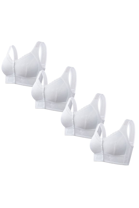 Bras for Older Women Plus Size 4 Pack No Wire Wirefree Everyday Bras Push up Breathable Wireless Front Closure Daily Sleep Bras Comfortable Shaping Full Figure Soft Stretch T-Shirt Bras White L