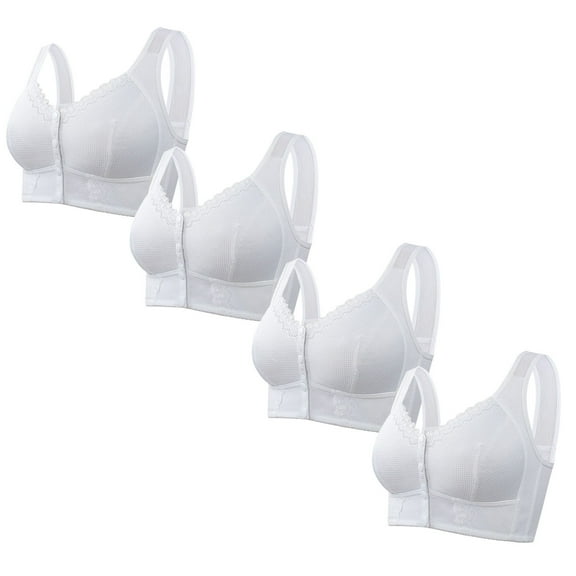 LYEAA Bras for Older Women Plus Size 4 Pack No Wire Wirefree Everyday Bras Push up Breathable Wireless Front Closure Sleep Bras Comfortable Shaping Full Figure Soft Stretch T-Shirt Bras White XL