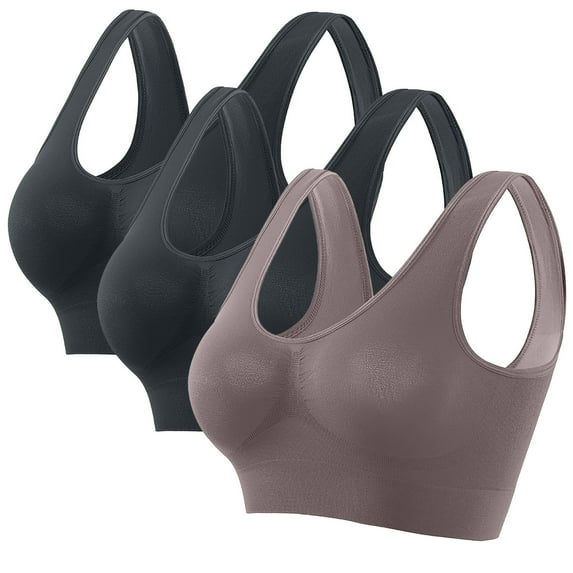 LYEAA Bras No Underwire Full Figure 3 Pack Support Plus Size Wireless Cool thin Sport Yoga Bra Solid Fitness Workout Bra Comfortable Bras Pullover Breathable Sleeping Bras for Women Multicolor 2XL