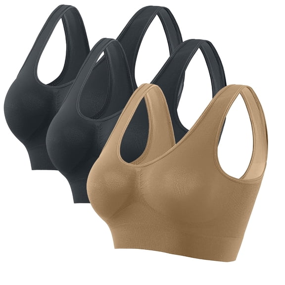 LYEAA Bras No Underwire Packs of 3 Support Plus Size Wireless Cool thin Sport Yoga Bra Solid Stretch Fitness Workout Bra Full Cup Comfort Bras Pullover Breathable Sleeping Bras for Women Multicolor L