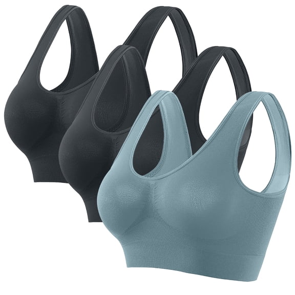 LYEAA Bras No Underwire Push up 3 Pack Support Plus Size Wireless Cool thin Sport Yoga Bra Solid Fitness Workout Bra Full Cup Comfort Bras Pullover Breathable Sleeping Bras for Women Multicolor 4XL