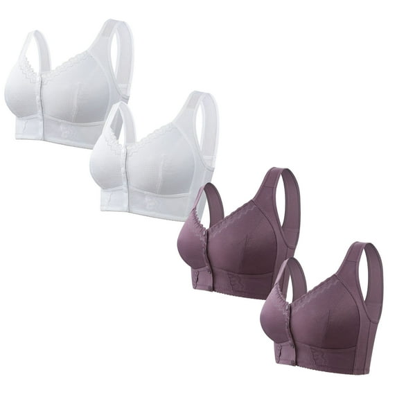 LYEAA Bras for Women Front Closure 4 Pack Plus Size No Wire Wirefree Everyday Bras Push up Breathable Wireless Daily Sleep Bras Comfortable Shaping Full Figure Soft Stretch T-Shirt Bras Purple 2XL
