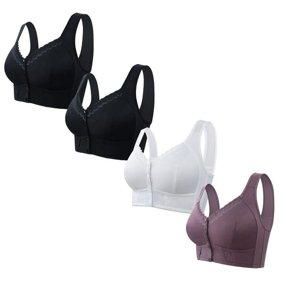LYEAA Bras for Women Front Closure Plus Size 4 Pack No Wire Wirefree Everyday Bras Push up Breathable Wireless Daily Sleep Bras Comfort Shaping Full Figure Soft Stretch T-Shirt Bras Black XL
