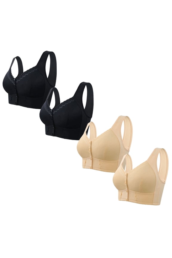 Bras for Women Front Closure Plus Size 4 Pack No Wire Wirefree Everyday Bras Push up Breathable Wireless Daily Sleep Bras Comfort Shaping Full Figure Soft Stretch T-Shirt Bras Brown 3XL